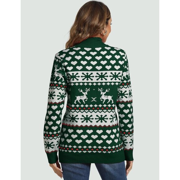 Women Ugly Christmas Green##1 Sweater Reindeer Snowflake Knit Pullover Crew Neck - Picture 6 of 6
